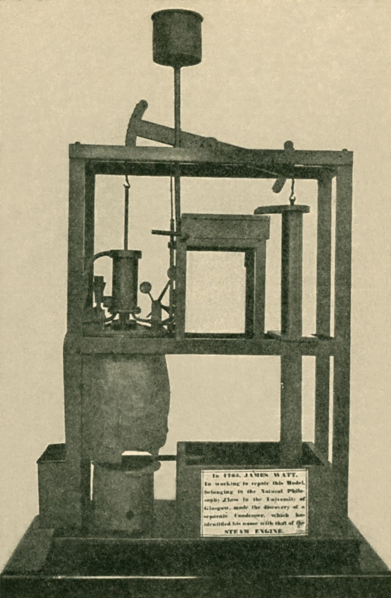 The Newcomen steam engine model repaired by James Watt